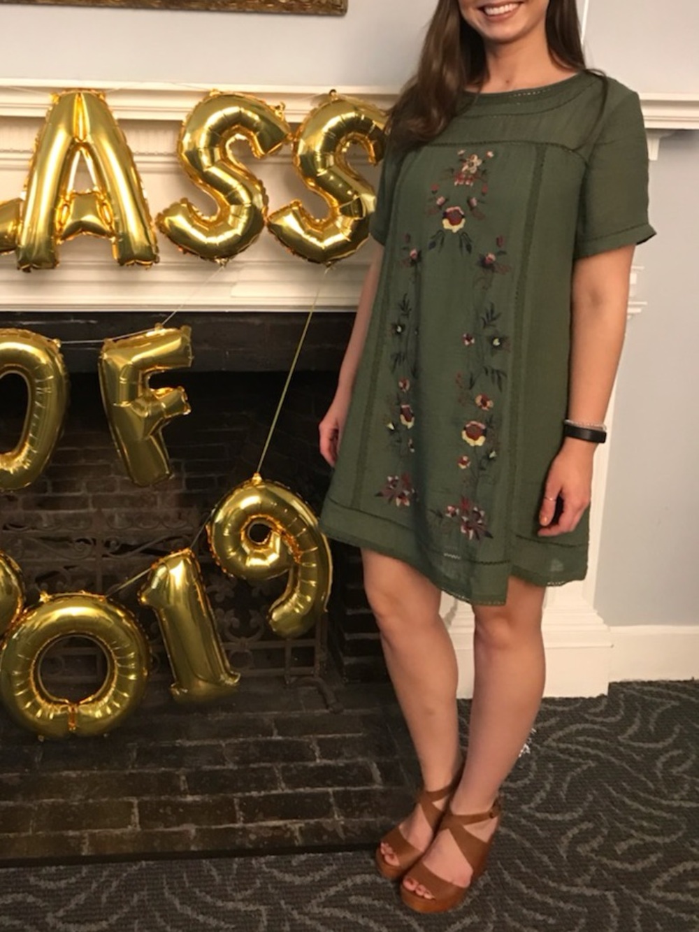 Umgee Green Floral Embroidered Mini Dress